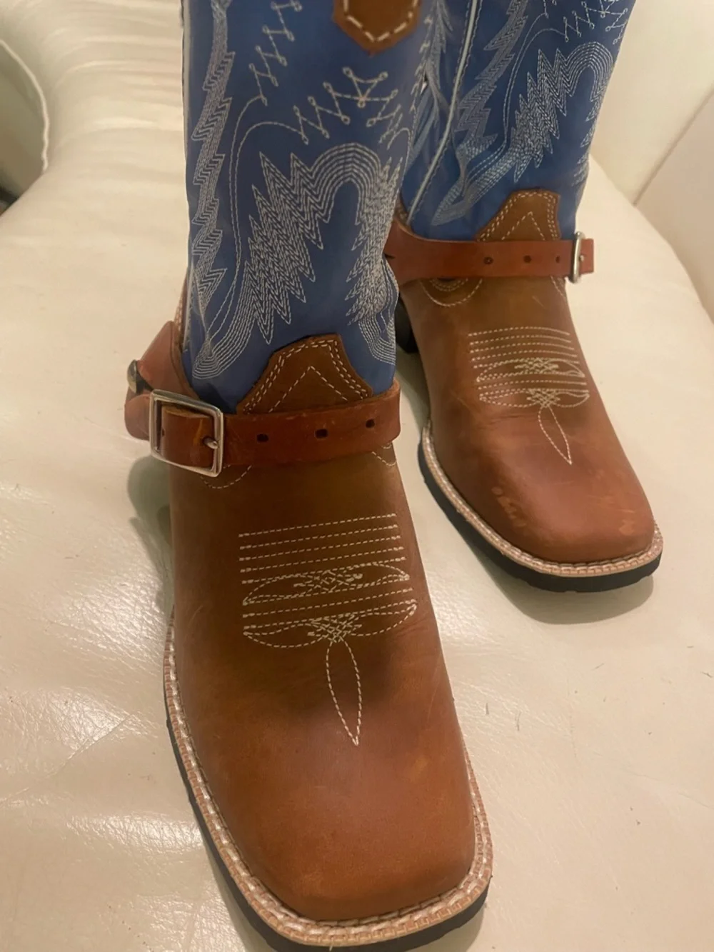 Durango Brown & Blue Leather Western Harness Boots - NWOT, with Rounded Spurs! - Picture 4 of 16